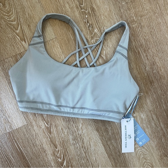 Light Grey Nessa Skip Stripe Sports Bra - Picture 1 of 4